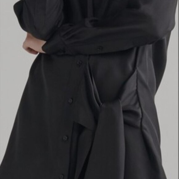Thakoon Women's Black Silk Long Sleeve Shirt Dress Size XS Knee Length - Picture 3 of 6